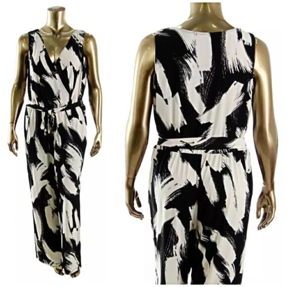 NY Collection Pants - NY Collection Black & White Stretch Medium Jump Suit